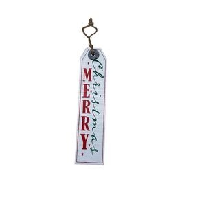 Merry Christmas WoodenVertical Hanging Sign Decor Red, Green, White